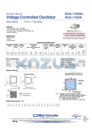 ROS-1700W+ datasheet - Voltage Controlled Oscillator