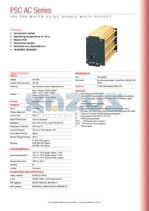 PSC100AC24S24 datasheet - 100 - 240 WATTS AC/DC SINGLE MULTI OUTPUT