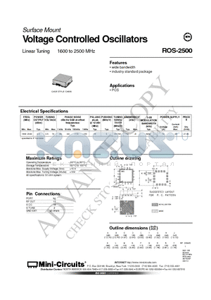 ROS-2500 datasheet - Surface Mount Voltage Controlled Oscillators