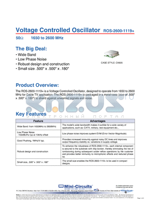 ROS-2600-1119+ datasheet - Voltage Controlled Oscillator