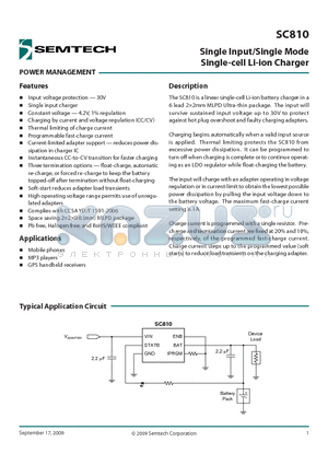 SC810 datasheet - Single Input/Single Mode Single-cell Li-ion Charger