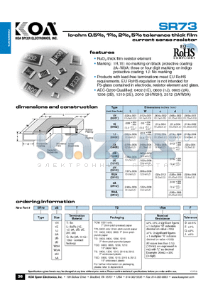 SR732BTTD1R00F datasheet - lo-ohm 0.5%, 1%, 2%, 5% tolerance thick film current sense resistor