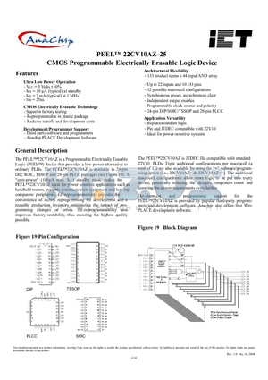 PEEL22CV10AZ datasheet - CMOS Programmable Electrically Erasable Logic Device