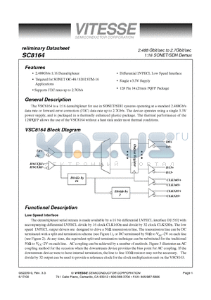 SC8164 datasheet - 2.488 Gbit/sec to 2.7Gbit/sec 1:16 SONET/SDH Demux