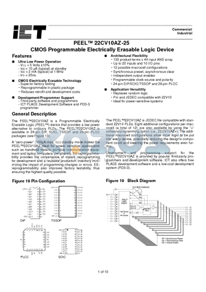 PEEL22CV10AZP-25 datasheet - CMOS Programmable Electrically Erasable Logic Device