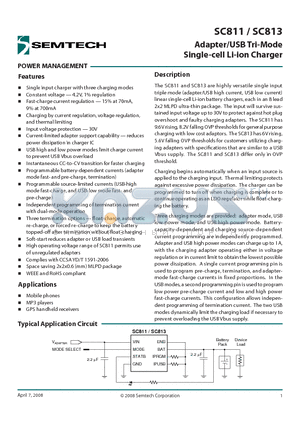 SC813 datasheet - Adapter/USB Tri-Mode Single-cell Li-ion Charger