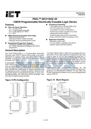 PEEL22CV10AZT-25 datasheet - CMOS Programmable Electrically Erasable Logic Device