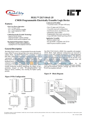 PEEL22CV10AZSI-25 datasheet - CMOS Programmable Electrically Erasable Logic Device