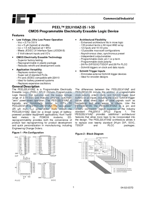 PEEL22LV10AZJI-25 datasheet - CMOS Programmable Electrically Erasable Logic Device