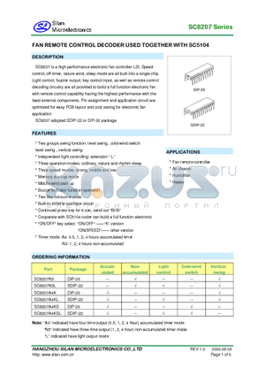 SC8207 datasheet - FAN REMOTE CONTROL DECODER USED TOGETHER