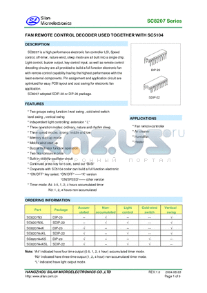 SC8207A4KS datasheet - FAN REMOTE CONTROL DECODER USED TOGETHER