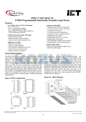 PEEL22LV10AZT-25L datasheet - CMOS Programmable Electrically Erasable Logic Device