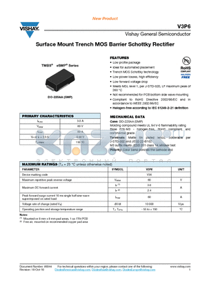 V3P6 datasheet - Surface Mount Trench MOS Barrier Schottky Rectifier