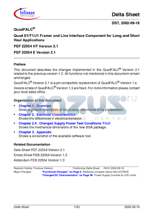 PEF22554HT datasheet - Quad E1/T1/J1 Framer and Line Interface Component for Long and Short Haul Applications