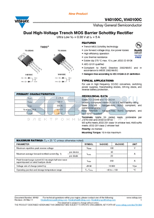 V40100CHM3-4W datasheet - Dual High-Voltage Trench MOS Barrier Schottky Rectifier