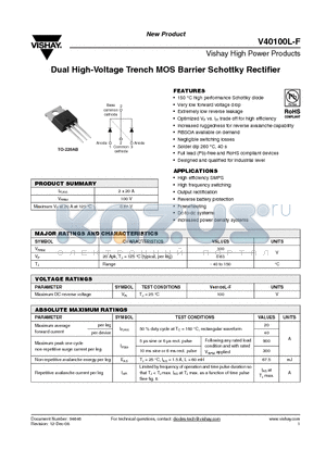 V40100L-F datasheet - Dual High-Voltage Trench MOS Barrier Schottky Rectifier