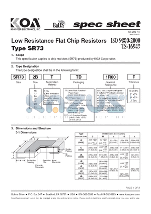 SR733ATTE1R00J datasheet - Low Resistance Flat Chip Resistors