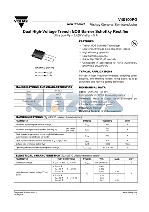 V40100PG datasheet - Dual High-Voltage Trench MOS Barrier Schottky Rectifier