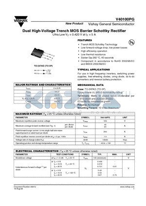 V40100PG-E3/45 datasheet - Dual High-Voltage Trench MOS Barrier Schottky Rectifier