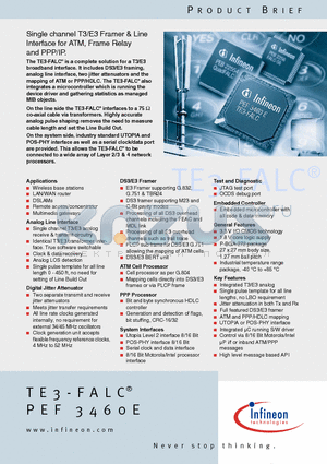 PEF3460E datasheet - Single channel T3/E3 Framer & Line Interface for ATM, Frame Relay and PPP/IP