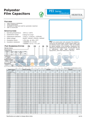 PEI102J2GTA datasheet - Polyester Film Capacitors