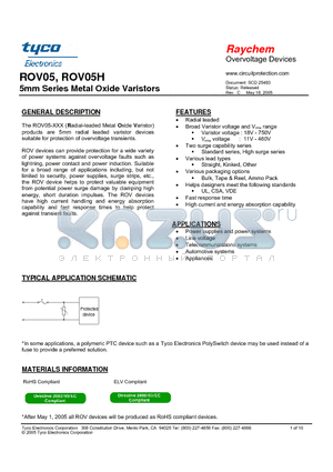 ROV05-241L-S-2 datasheet - 5mm Series Metal Oxide Varistors