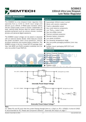 SC8863-250TSKTR datasheet - 150mA Ultra Low Dropout, Low Noise Regulator