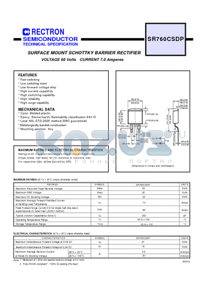 SR760CSDP datasheet - SURFACE MOUNT SCHOTTKY BARRIER RECTIFIER VOLTAGE 60 Volts CURRENT 7.0 Amperes