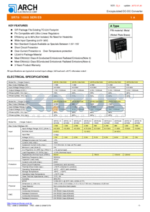 SR78-1.5S-1000 datasheet - Encapsulated DC-DCConverter