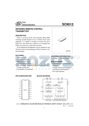 SC9012 datasheet - INFRARED REMOTE CONTROL TRANSMITTER