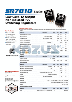 SR7810-06W datasheet - Low Cost, 1A Output Non-isolated POL Switching Regulators