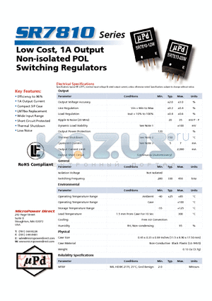 SR7810-09W datasheet - Low Cost, 1A Output Non-isolated POL Switching Regulators