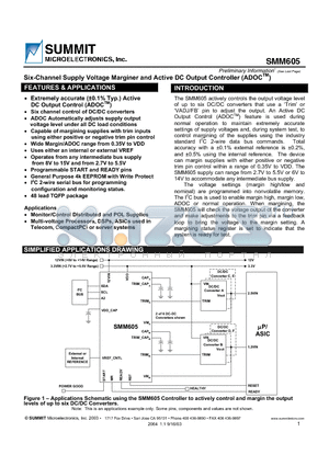 SMM605FR01 datasheet - Six-Channel Supply Voltage Marginer and Active DC Output Controller (ADOCTM)