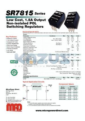 SR7815 datasheet - Low Cost, 1.5A Output Non-isolated POL Switching Regulators