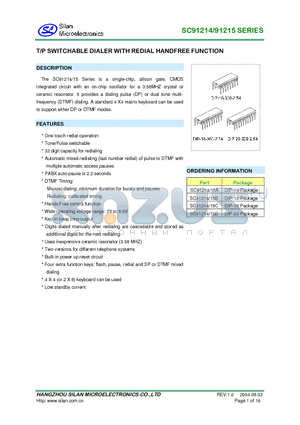 SC91215-A datasheet - T/P SWITCHABLE DIALER WITH REDIAL HANDFREE FUNCTION