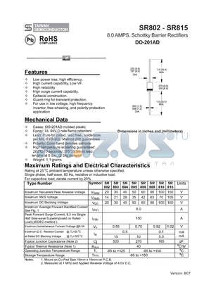 SR802 datasheet - 8.0 AMPS. Schottky Barrier Rectifiers