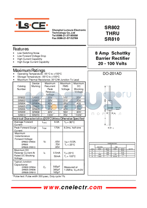 SR8010 datasheet - 8Amp schottky barrier rectifier 20-100 volts