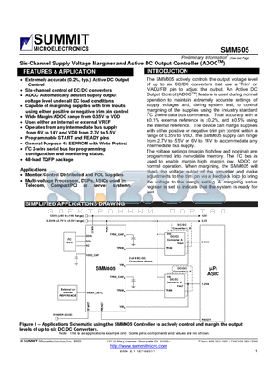 SMM605_11 datasheet - Six-Channel Supply Voltage Marginer and Active DC Output Controller (ADOCTM)