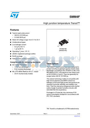 SMM4FXXA-TR datasheet - High junction temperature Transil