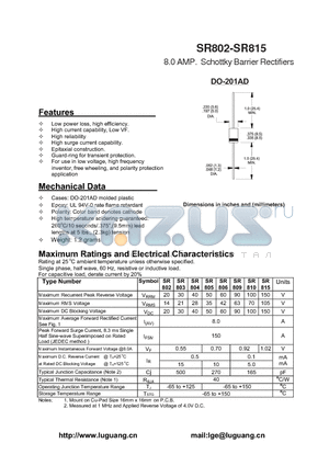 SR802 datasheet - 8.0 AMP. Schottky Barrier Rectifiers