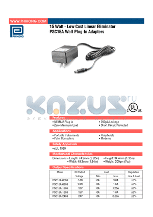 PSC15A-050S datasheet - 15 Watt - Low Cost Linear Eliminator