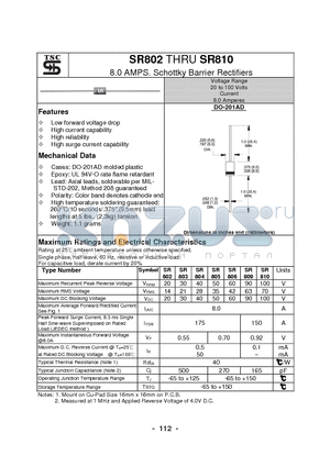 SR803 datasheet - 8.0 AMPS. Schottky Barrier Rectifiers