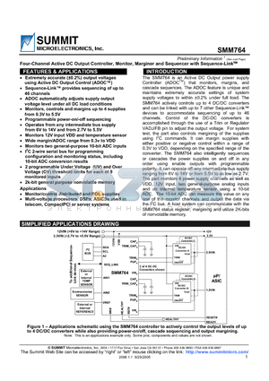 SMM764FCR1 datasheet - Four-Channel Active DC Output Controller, Monitor, Marginer and Sequencer with Sequence-Link