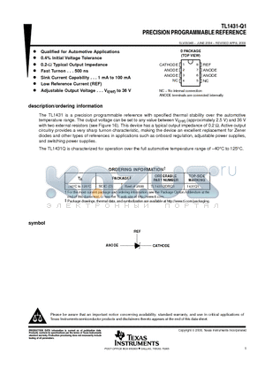 TL1431-Q1 datasheet - PRECISION PROGRAMMABLE REFERENCE