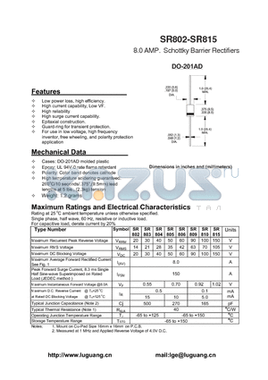 SR803 datasheet - 8.0 AMP. Schottky Barrier Rectifiers