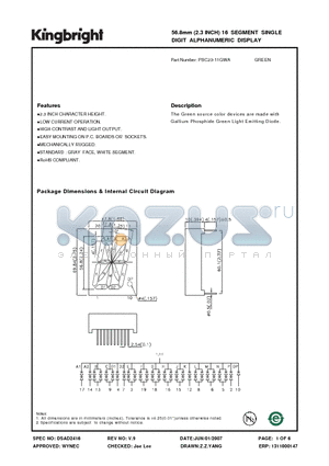 PSC23-11GWA datasheet - 56.8mm (2.3 INCH) 16 SEGMENT SINGLE DIGIT ALPHANUMERIC DISPLAY