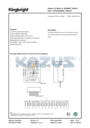 PSC23-11SRWA datasheet - 56.8mm (2.3 INCH) 16 SEGMENT SINGLE DIGIT ALPHANUMERIC DISPLAY