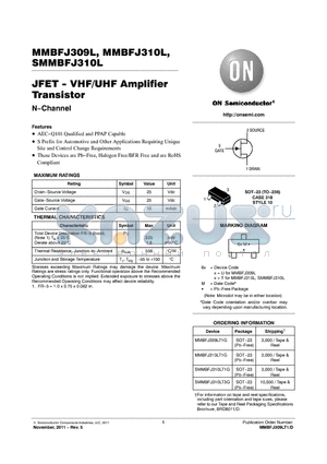 SMMBFJ310L datasheet - JFET - VHF/UHF Amplifier Transistor