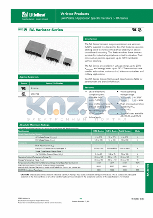 V430RA8 datasheet - Varistor Products - Low Profile