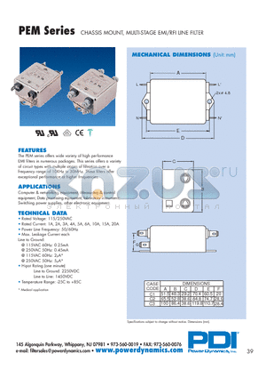 PEM01Q-1-AC1 datasheet - CHASSIS MOUNT, MULTI-STAGE EMI/RFI LINE FILTER